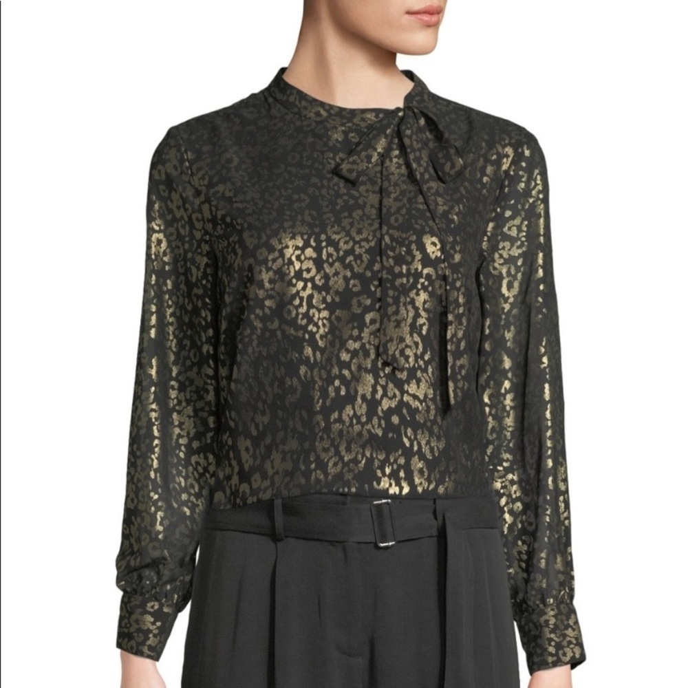 Cupcakes & Cashmere Clarisse Leopard Print Metallic Chiffon Blouse